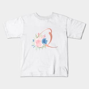 Letter Q Rose Gold and Watercolor Blush Pink and Navy Kids T-Shirt